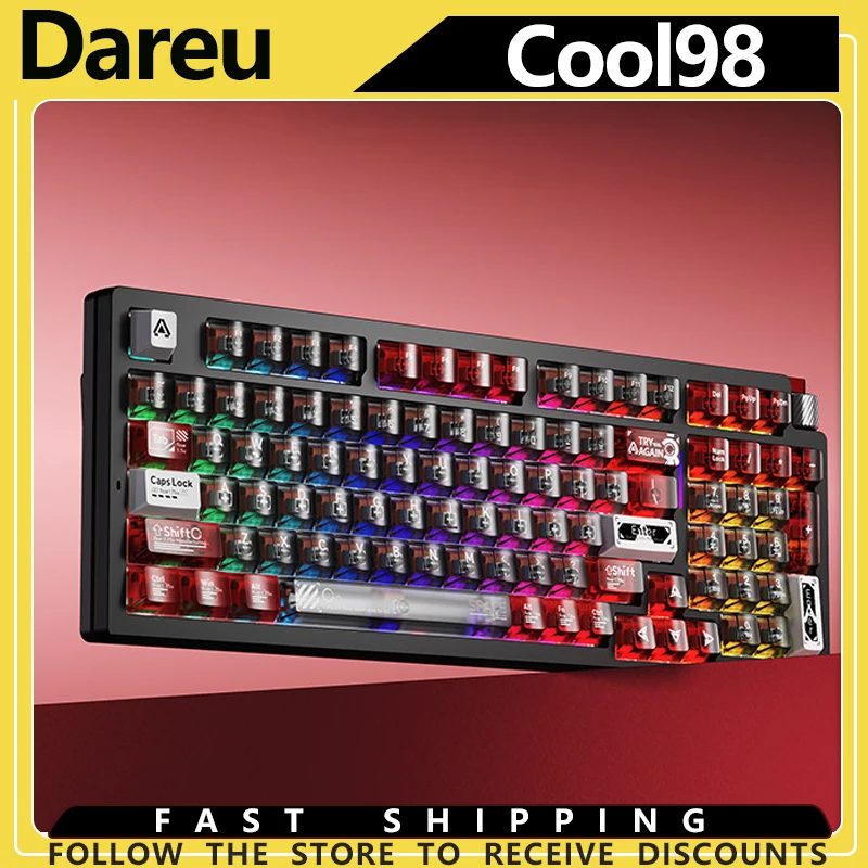 

Прозрачная механическая клавиатура Dareu Cool98, беспроводная игровая клавиатура RGB со световой полосой звездного кольца для FPS E-Sports Custom