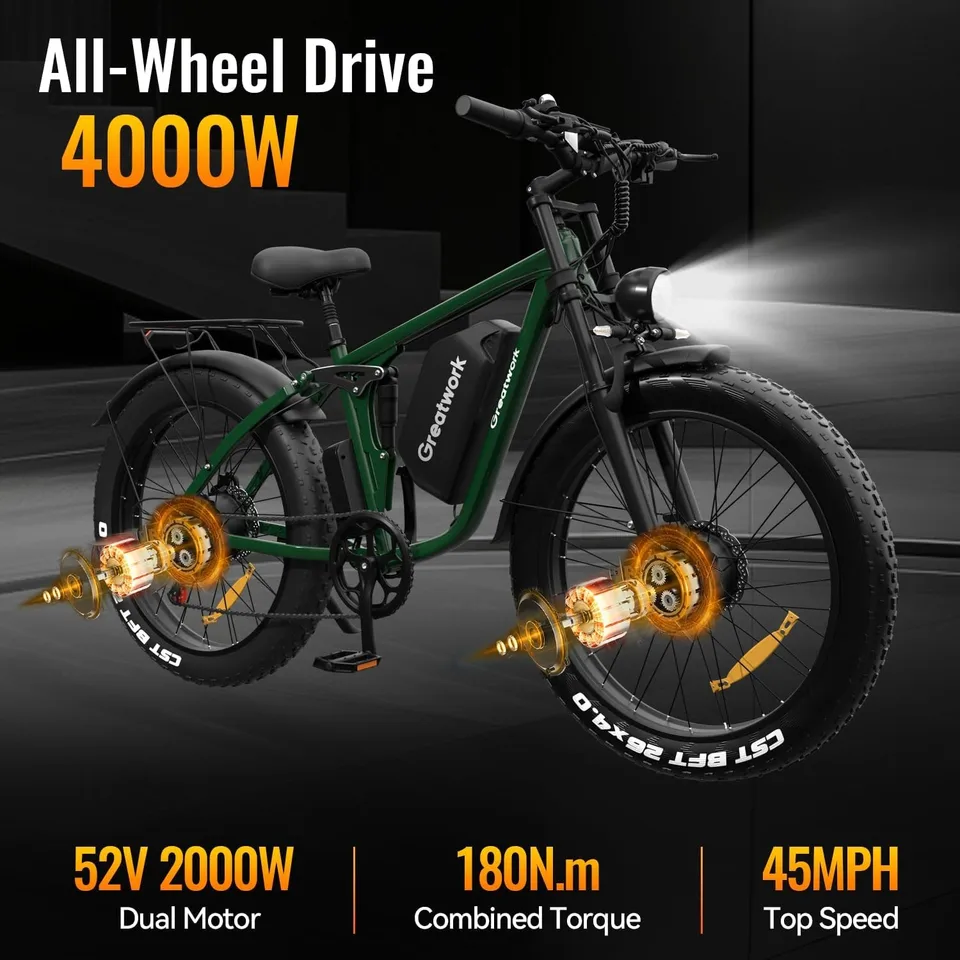 DUAL MOTOR 5000W Electric Bike for Adults 26" Fat Tire 45MPH Off-Road E-bike image 7