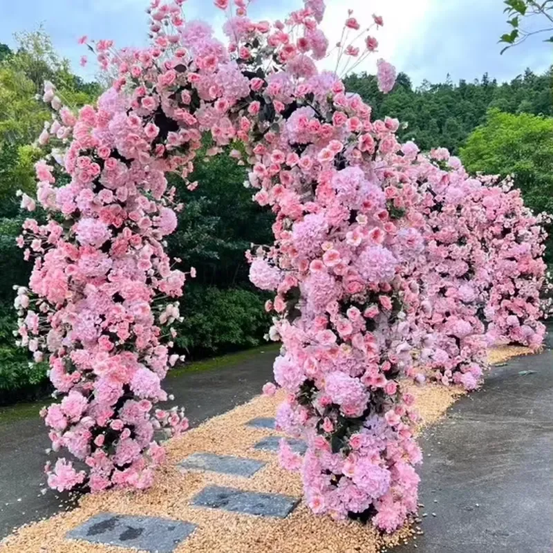 Pink Floral Arch Frame for Wedding Stage Decoration Garden Ceiling Backdrop Bride Ceremony Flower Supplies Vaulted Design
