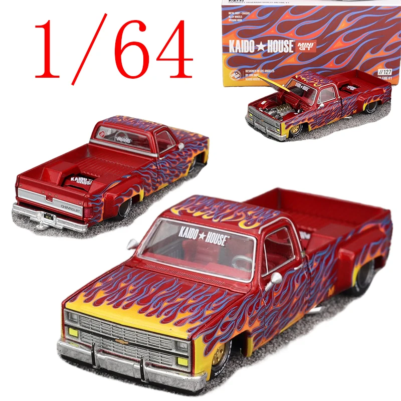 

MINI GT, литая под давлением модель автомобиля из сплава Chevrolet в масштабе 1/64, Chevrolet Silverado Dually Play, игрушки для мальчиков, подарок, оригинальная коробка