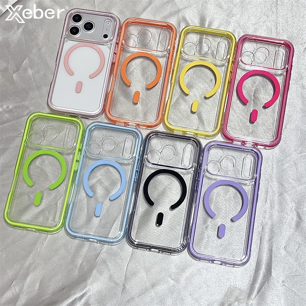 Transparente para Magsafe suave TPU 2 en 1 funda magnética para iPhone 17 16 15 14 13 12 11 Pro Max Plus Air Candy Color cubierta transparente