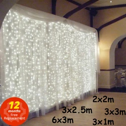 Guirnalda de luces LED de 3x1/3x3/2x2m, guirnalda de luces de hadas de Navidad para el hogar al aire libre, boda/fiesta/cortina/Decoración de jardín