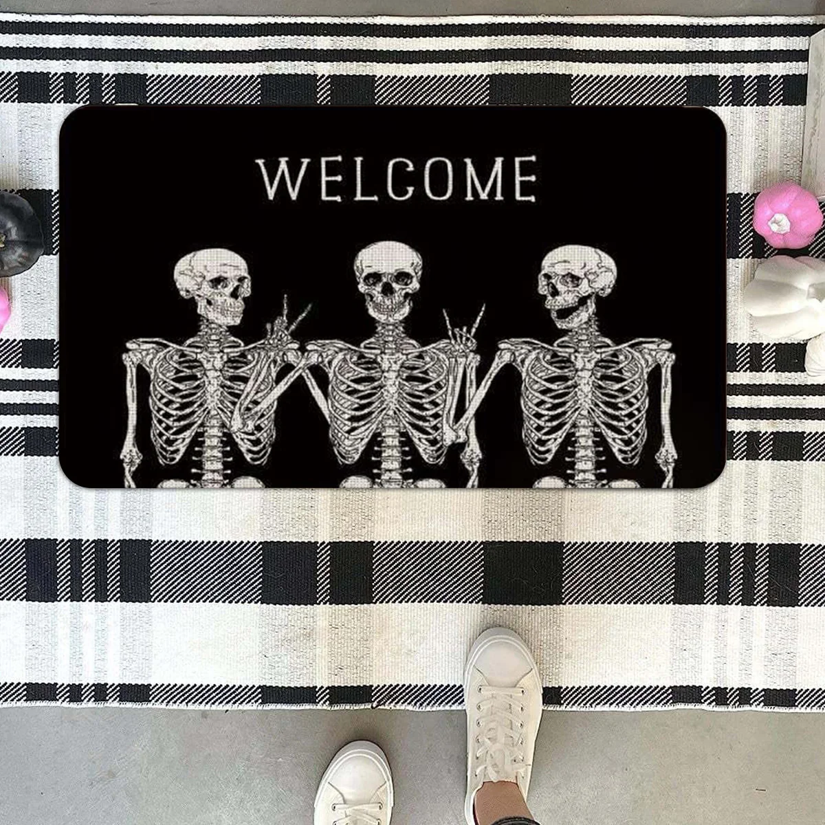 Halloween Entrance Doormat Pumpkin Head Horror Skeleton Themed Foot Mat Anti Slip Absorbent Bathroom Diatom Ooze Rugs Decoration