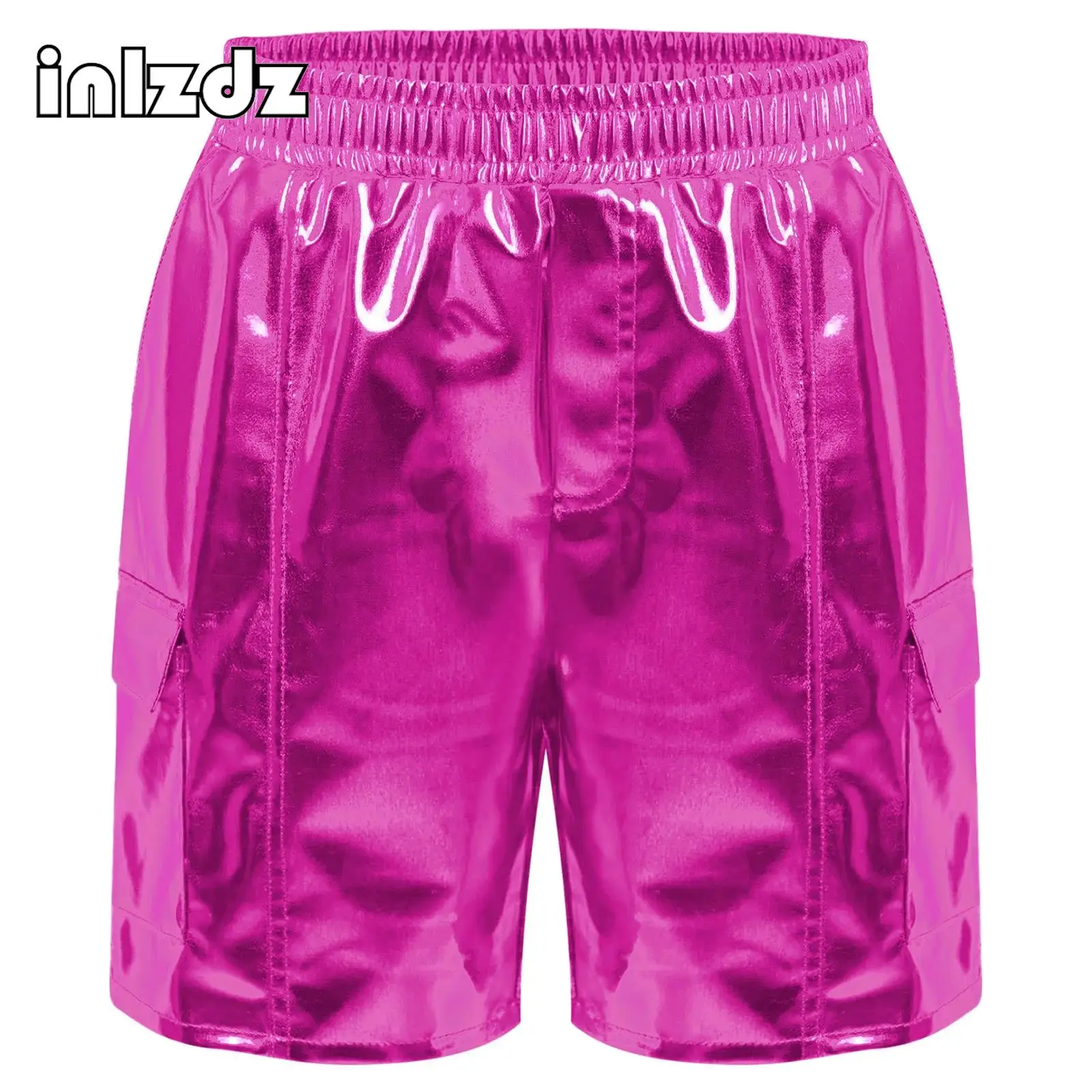 

Kids Girls Hip-Hop Jazz Dance Cargo Shorts Elastic Waistband Metallic Stylish Multi Pockets for Stage Performance School Show