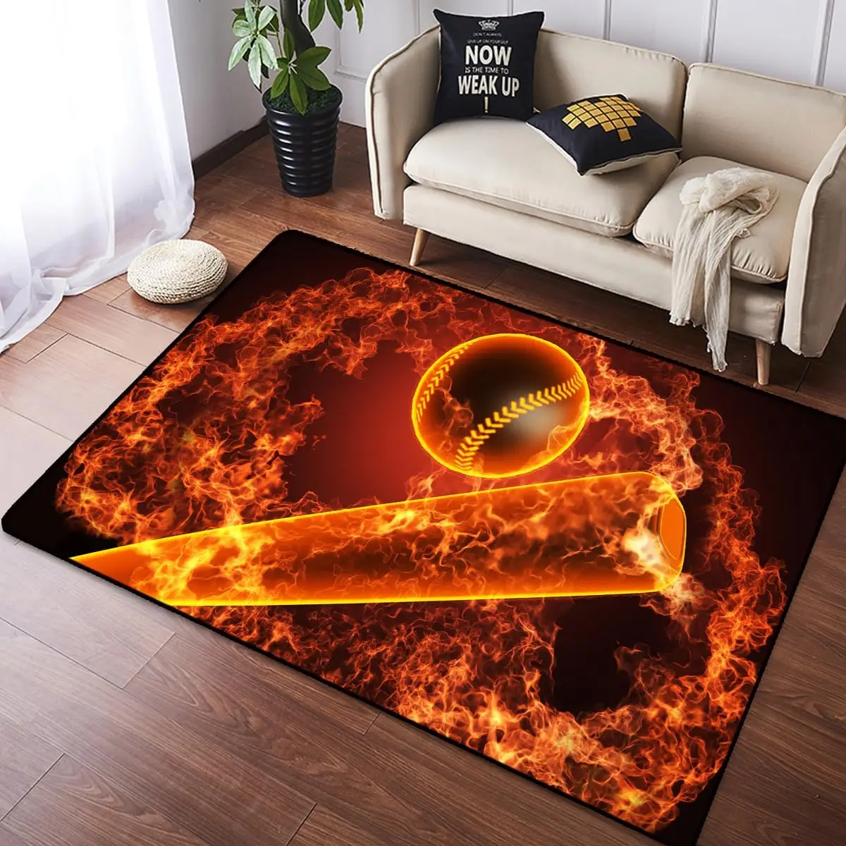 Baseball Carpet Baseball Field Area Rug, Ball Sports Game Style Rug, Indoor Non-Slip Kids Rugs for Front Entrance Floor Decor