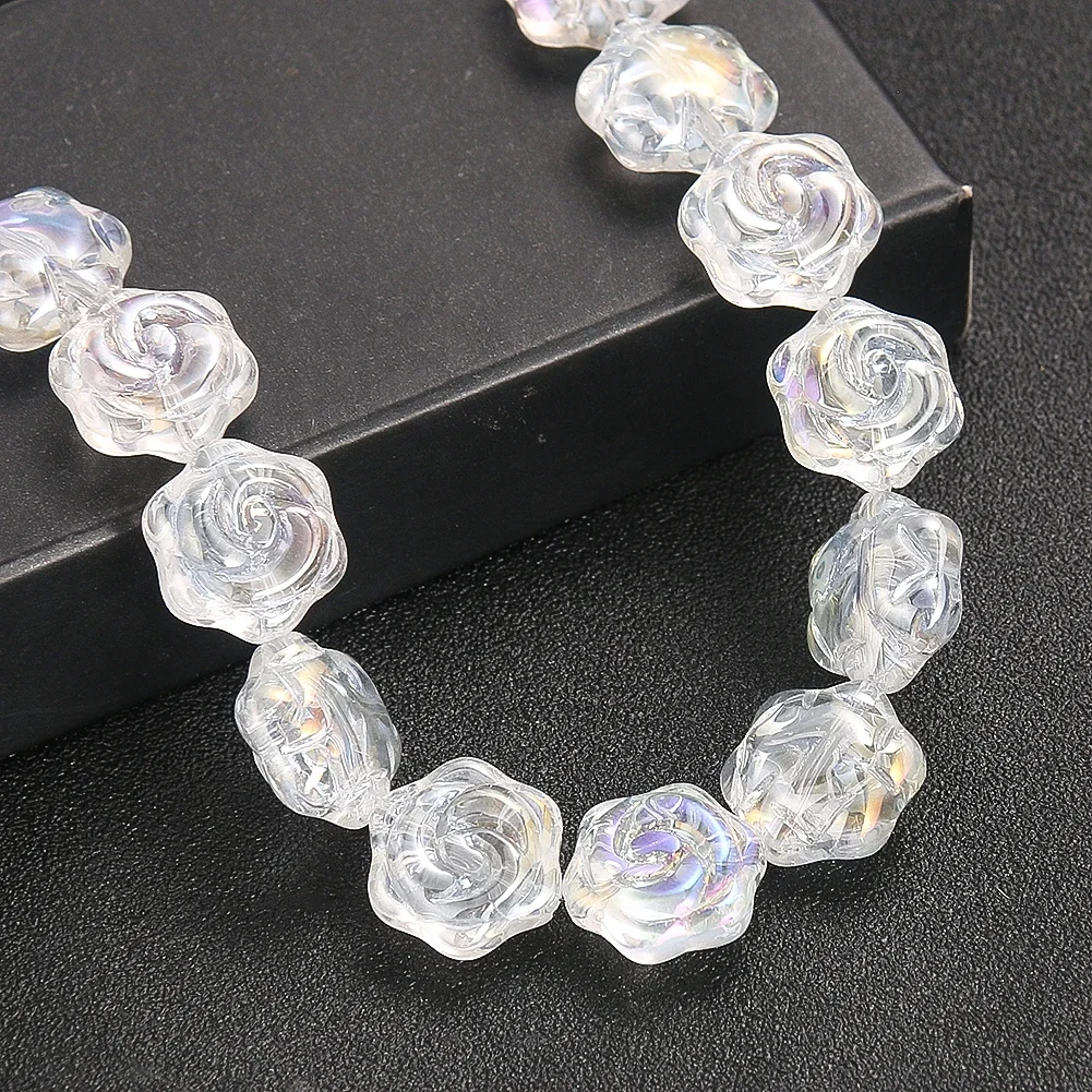 10PCS Color Rose Glass Hex Crystal Shiny Beads DIY Apparel Sewing Supplies Christmas Chandelier Parts Wedding Decor Accessories