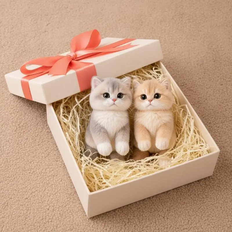 1PC Cute Cartoon Kitten Pendant Cat Keychain Metal Clip Furry Texture Soft Realistic Kitten Shape Bag Charm Animal Keychain Gift