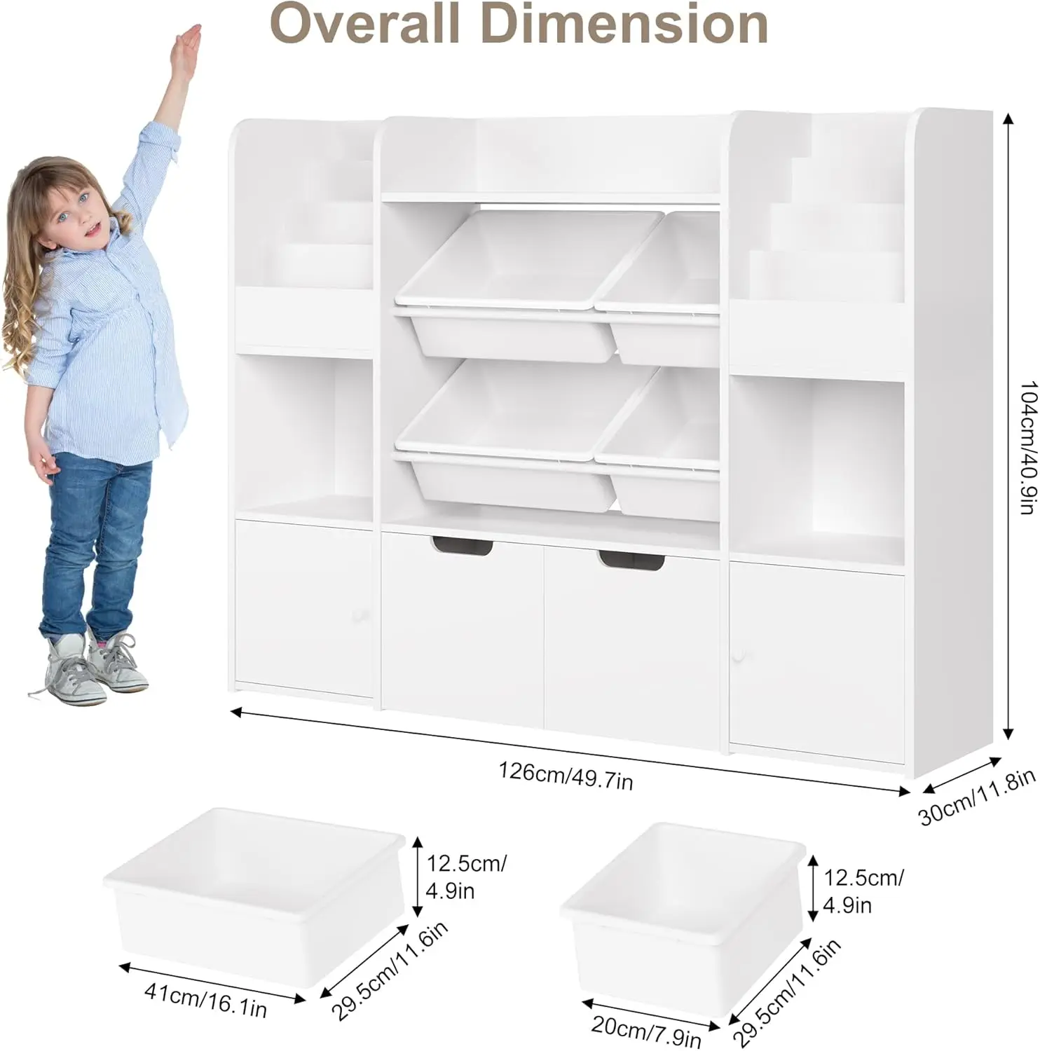 50'' Large Toy Storage Organizer with 4 Toy Bins, Toy Organizers and Storage with 6 Storage Cubbies and 2 Movable Draw