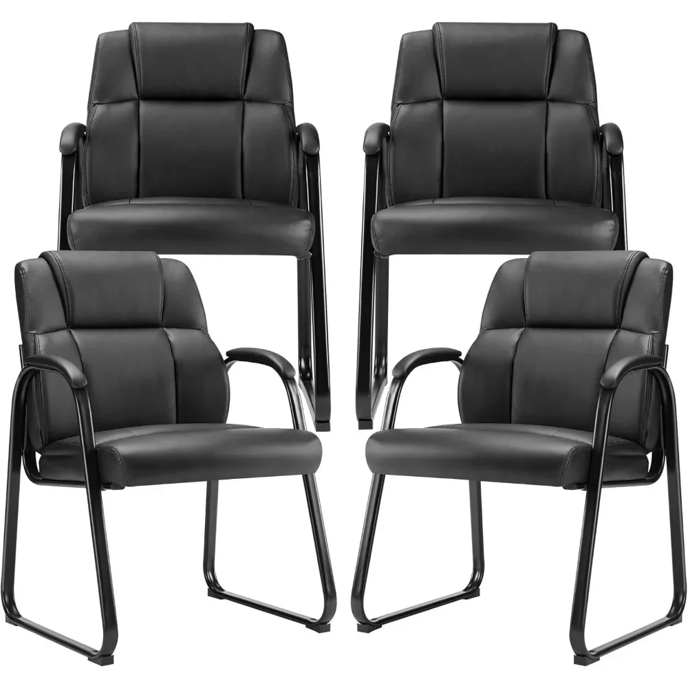 

Waiting Room Chairs Set of 4,Leather Stationary Office Guest Chair No Wheels,Comfy Padded Arms and Seld Base,for Reception Area