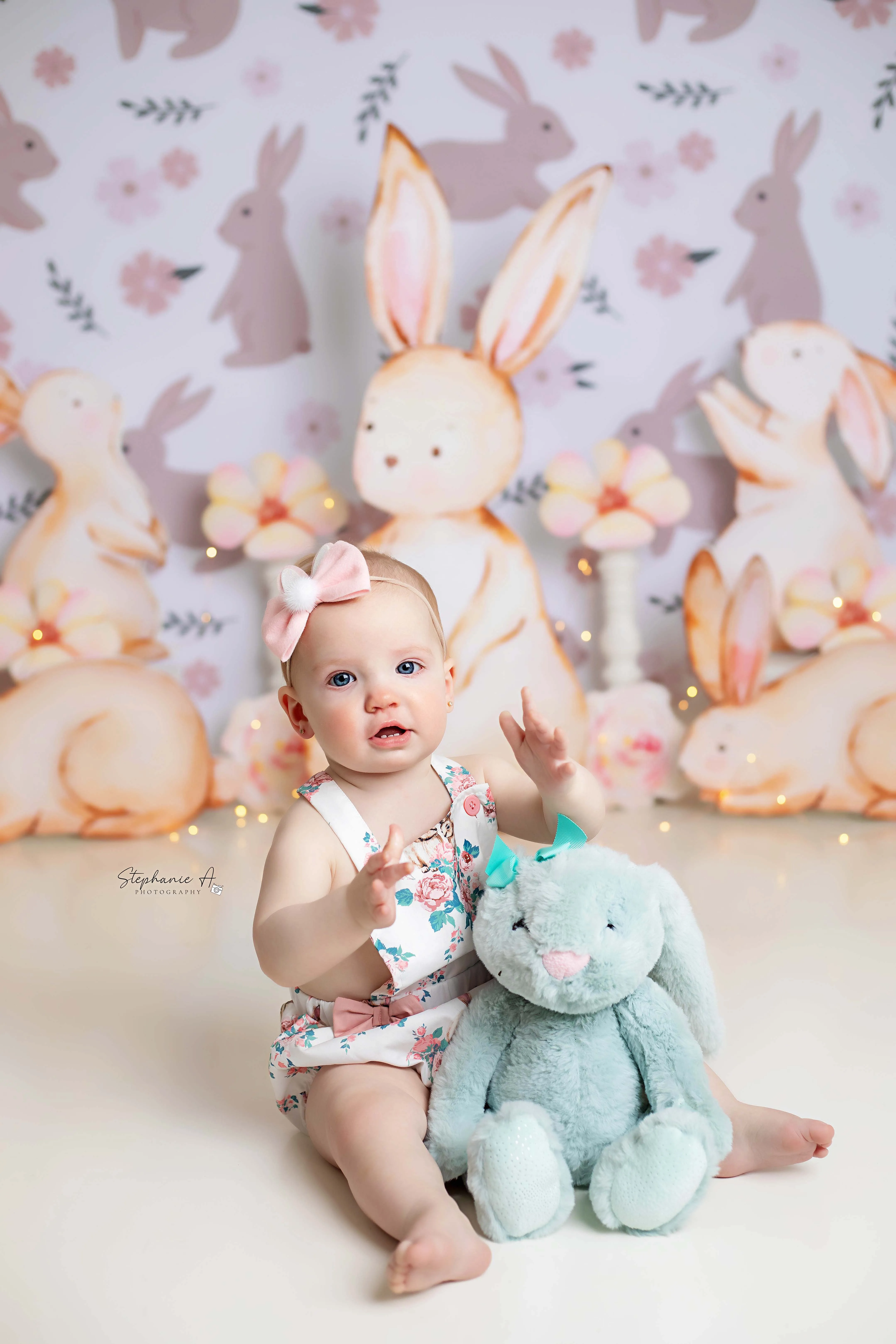 Easter Bunny Hutch Backdrop Kids Baby Cake Smash Photography Props Rainbow Rabbit Floral Child Adult Studio Backgrounds