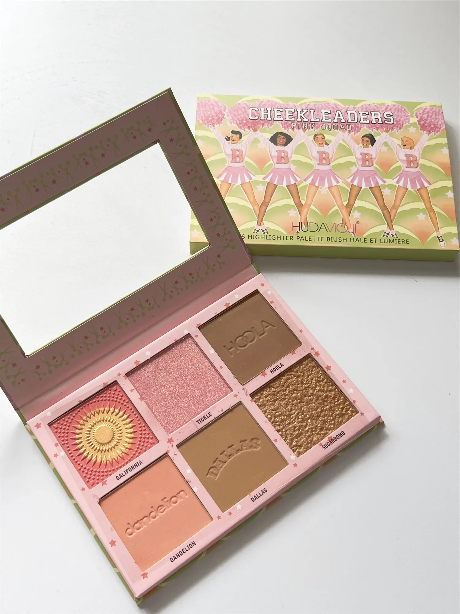 Hudamoji-kit de maquillaje facial Rosa rubor, 6 colores, contorno resaltado en 1, paleta de maquillaje Kawaii, juego de maquillaje