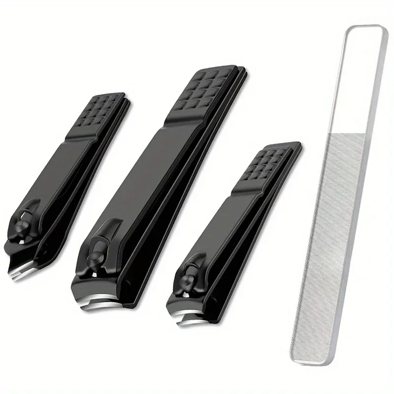 

4-piece black stainless steel nail clipper with nano glass file polishing nail file manicure tool set