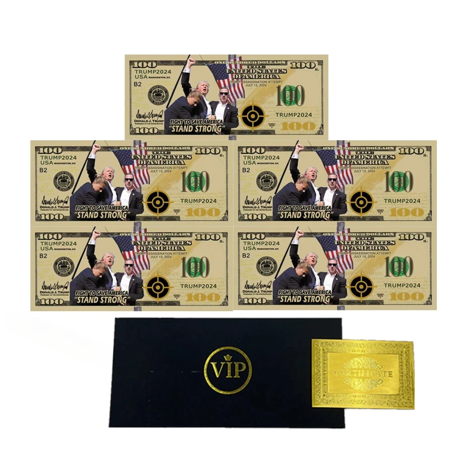 

Wholesale Donald Trump Dollar Bill Banknote Shooting never surrender gold plated banknote - 2024 Election