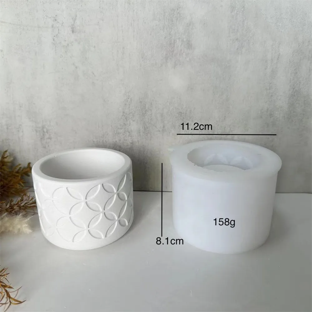 Round Patterned Flower Pot Plaster Mold Potting Cement Plaster Mould Resin Drip Mirror Mould Silicone Mold for Concrete