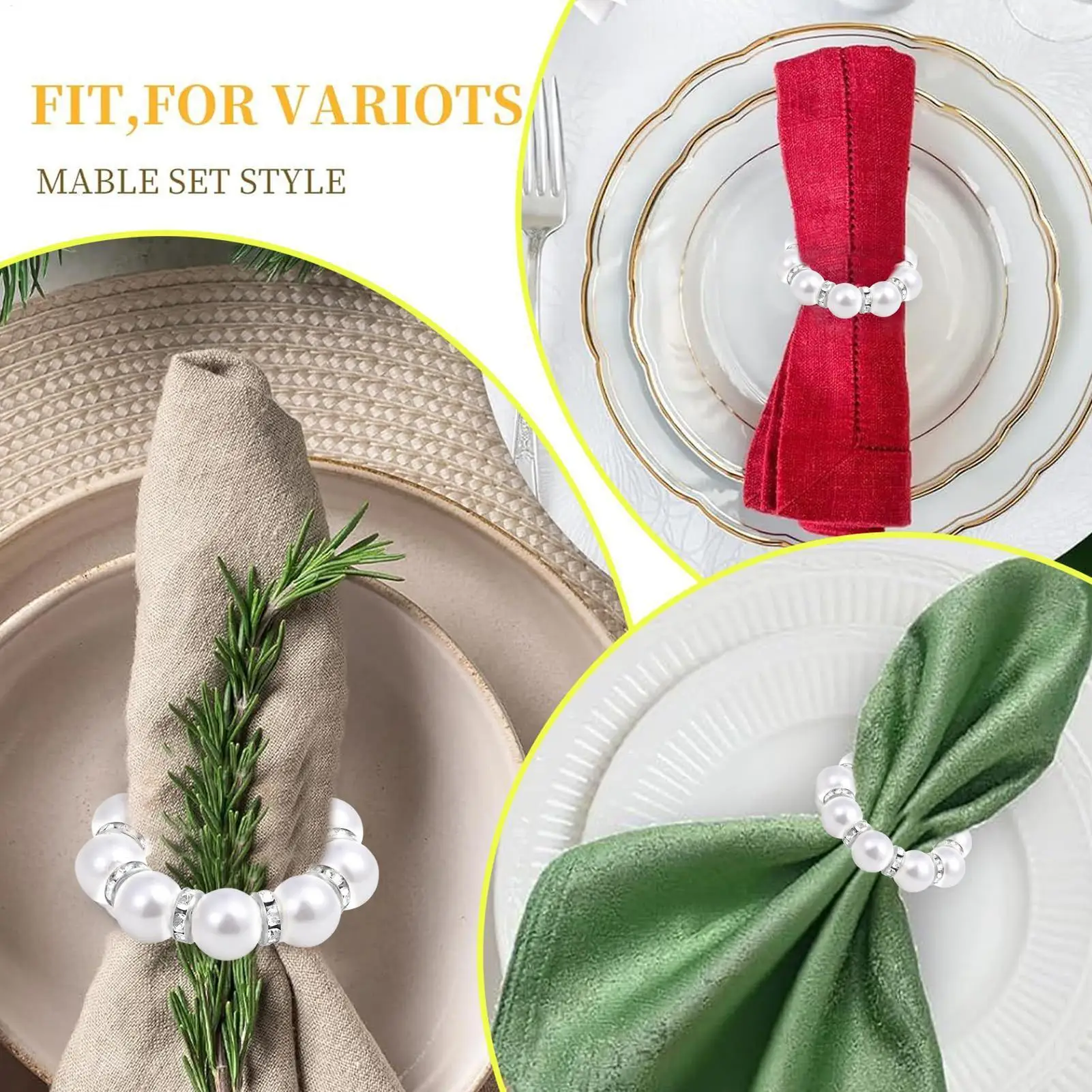 Wedding Napkin Rings Imitation Pearl Napkin Holders 10 Pieces Beaded Bands For Farmhouse Home Decor Wedding Dining Table