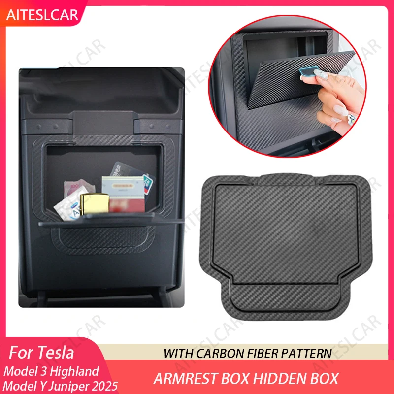 

Для Tesla Model Y Juniper 2025 подлокотник, скрытый органайзер для хранения, коробка из углеродного волокна, новая модель 3, аксессуары Highland