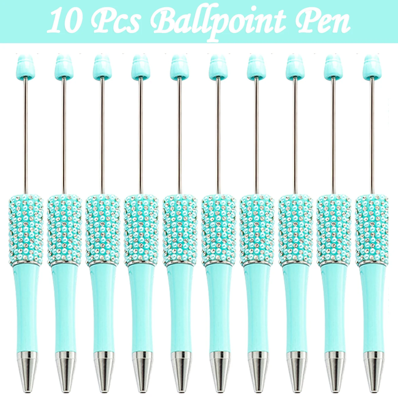 

10Pcs Candy blue Diamond Bead Ballpoint Pen Handmade Sticking Beaded Pens Creative Colorful Rhinestone Pens School Supplies