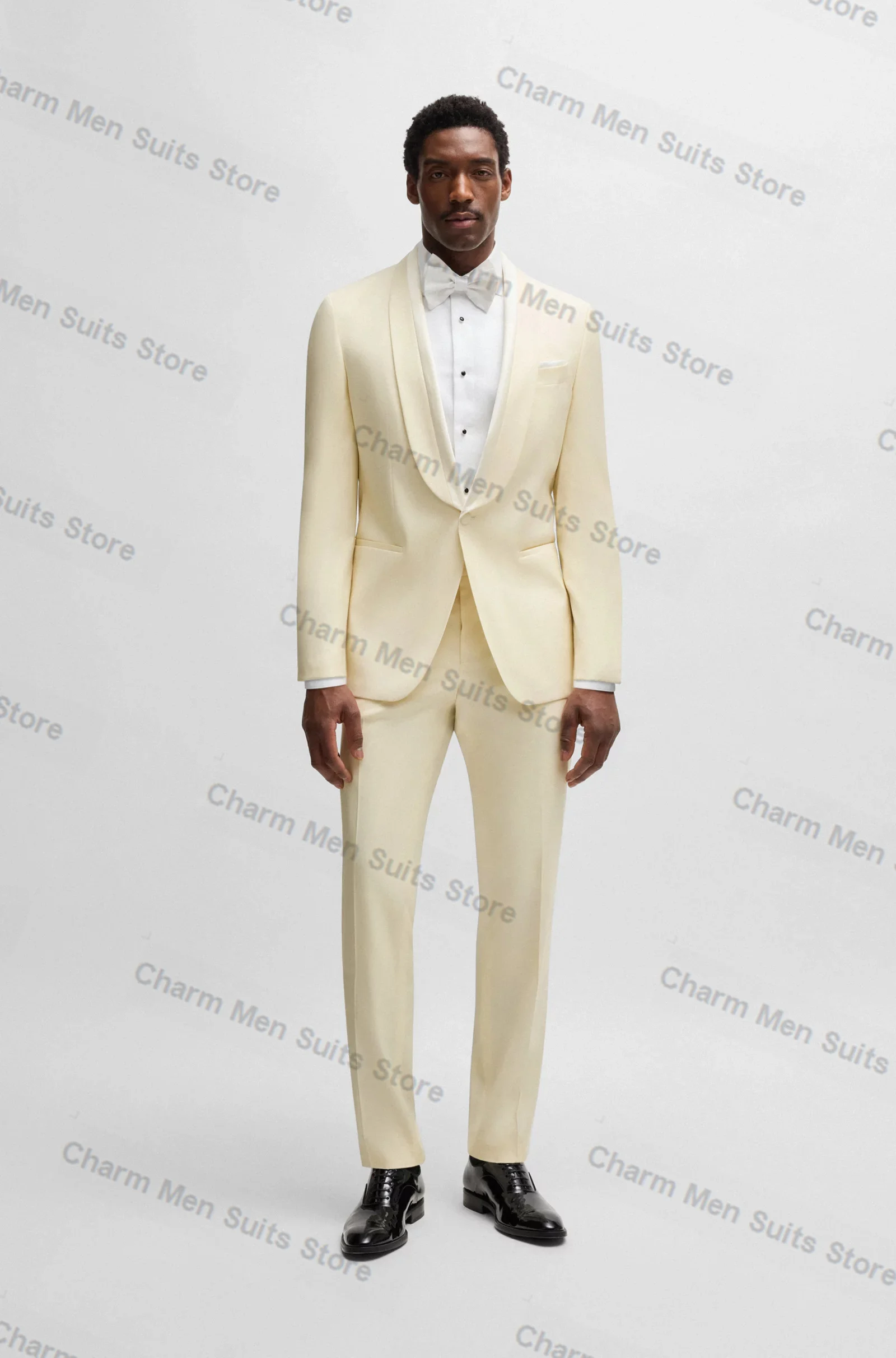 Beige Men Suits Pants Set 2 Piece Blazer+Trousers Customized Wedding Tuxedo One Button Cotton Formal Office Wedding Prom Jacket