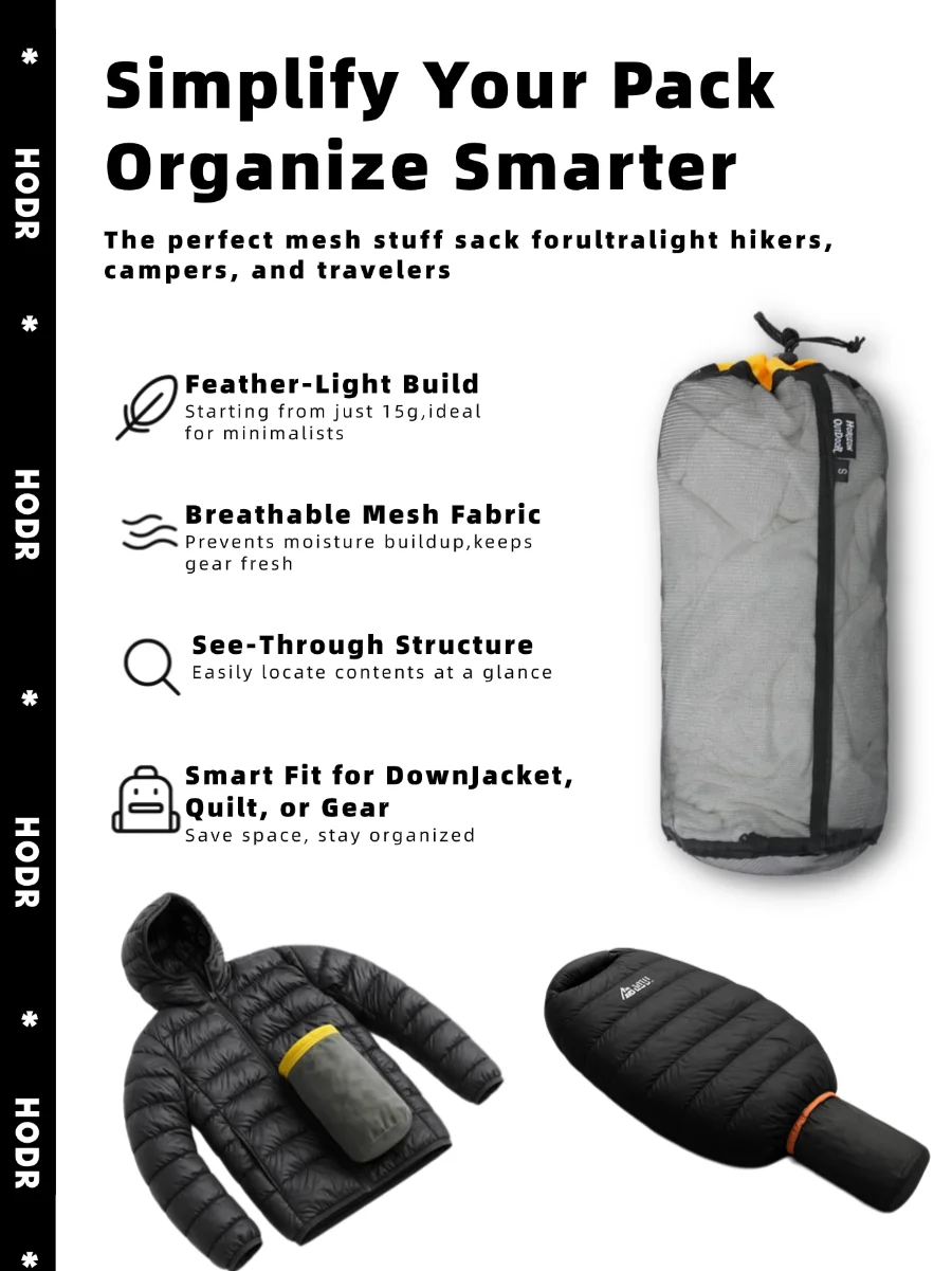 Ultraleichter Mesh-Stuff-Sack mit Kordelzug, Aufbewahrungstasche aus hochdichtem Nylon, Organizer-Beutel für Camping, Wandern, Kleidung, Schlafsack – Detail 2