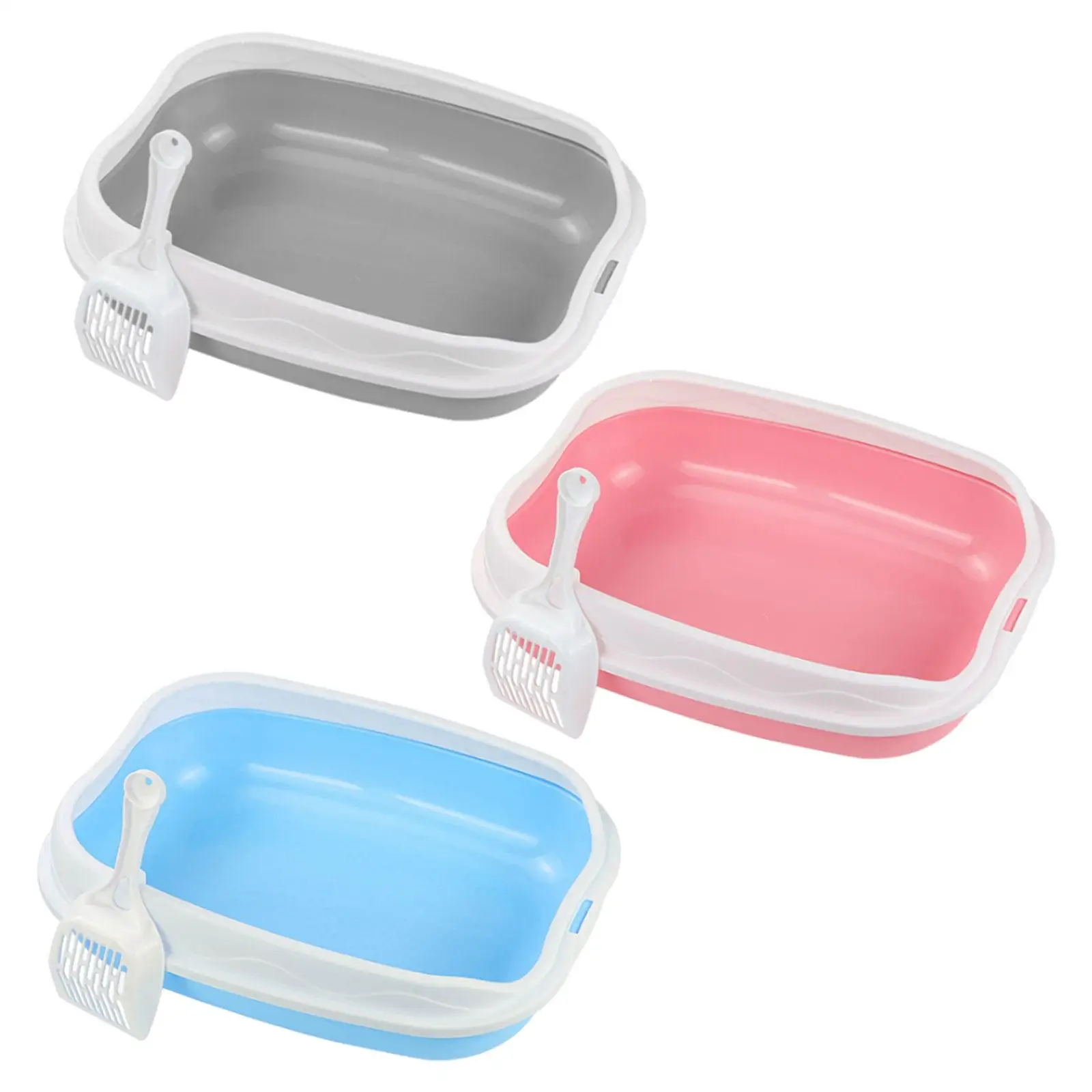 Cat Litter Box Tray Pet Potty Toilet Sandbox Semi Open with Shovel Anti-Splash Easy Clean for Kitty Cat Supplies 39x31x10cm