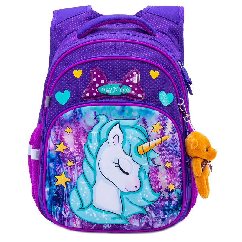 SkyName 3D Cartoon School Bag For Gilrs Cartoon Pattern Orthopedic Backpack Children School Bags Student Mochila Grade 1-4