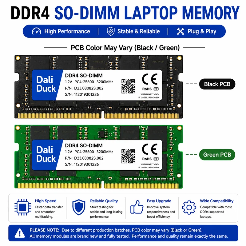 

DaliDuck Memoria DDR4 SODIMM 4GB Laptop RAM Upgrade 2133MHz 2400MHz 2666MHz Notebook Memory 1.2V 260PIN for Laptop Memory Upgrad