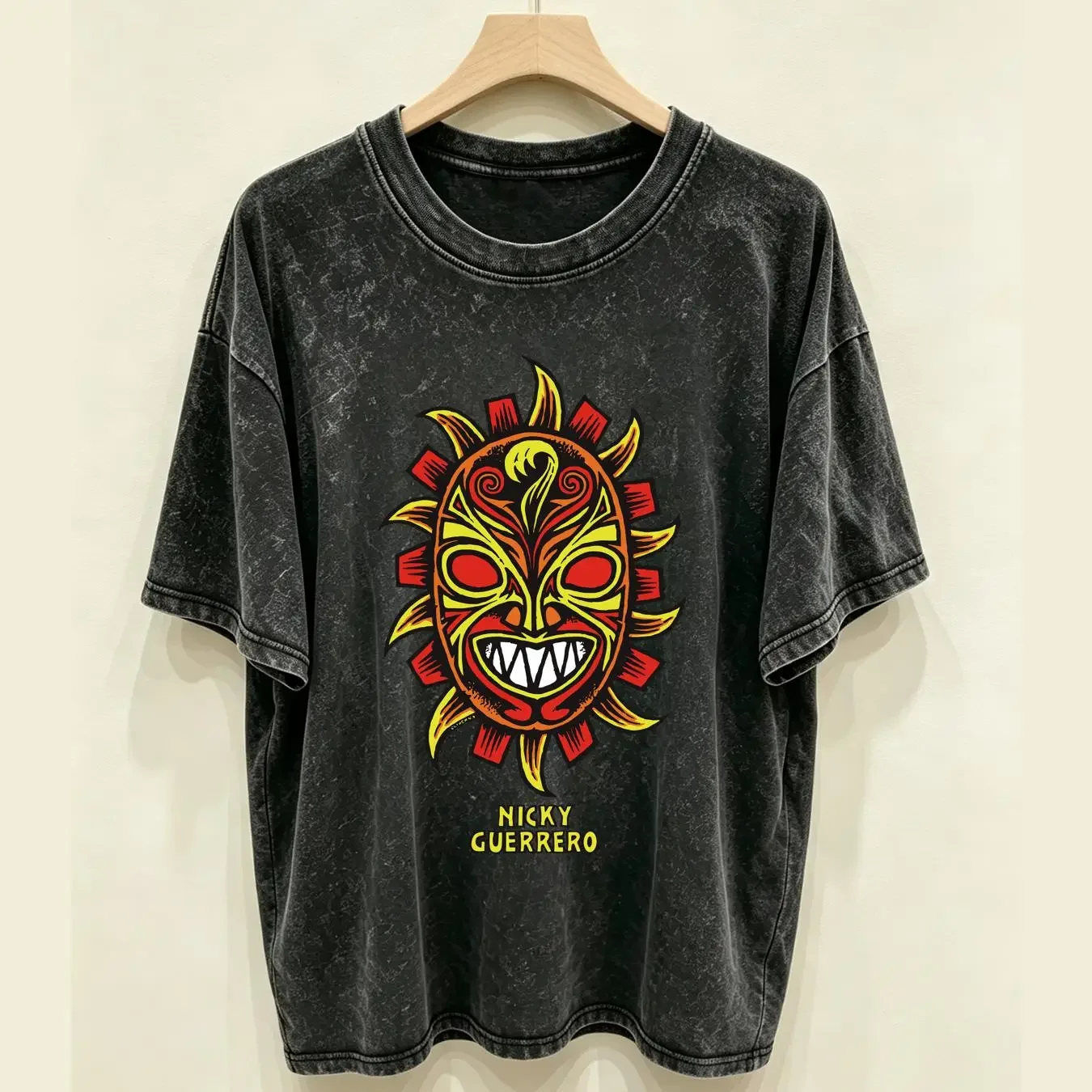 washed T Shirt NICKY GUERRERO Festival Mask Retro 90s skateboarding designs long or short sleeves vintage Washed homme
