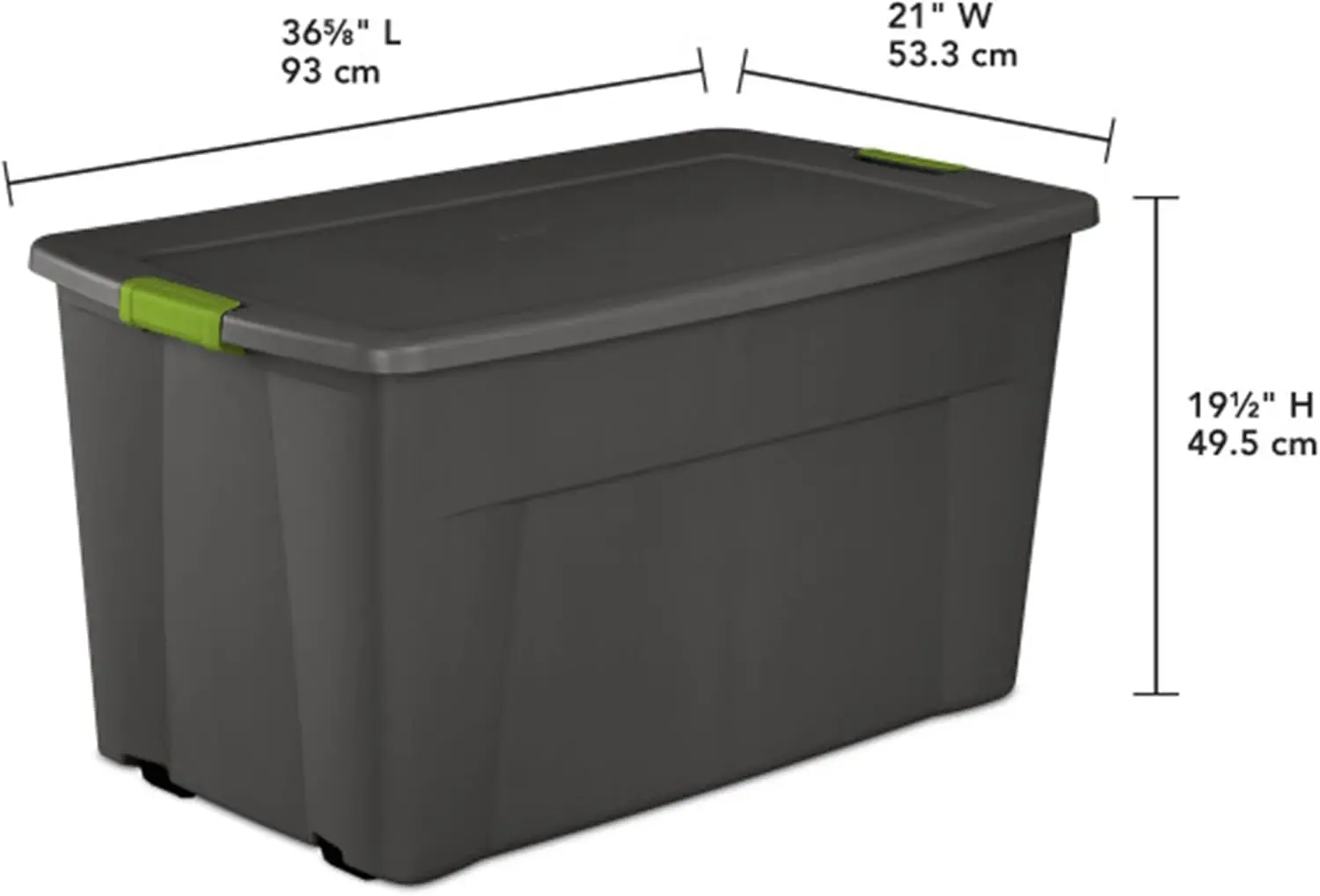 Sterilite 45 Gal Wheeled Latch Tote, Stackable Storage Bin with Latching Lid, Plastic Container to Organize Basement, Gray Base