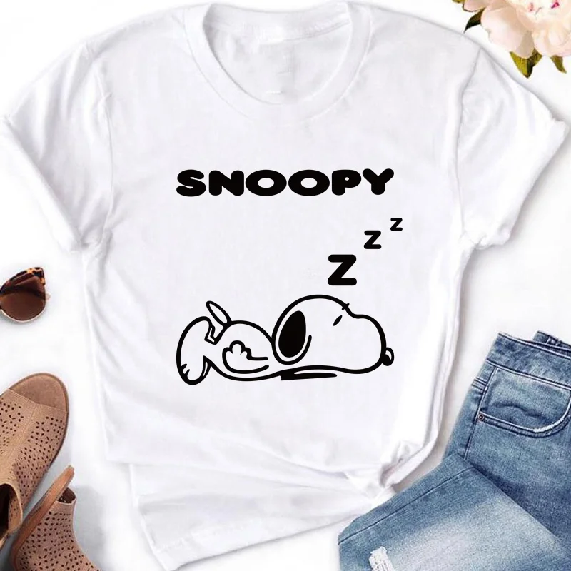 Camiseta de Snoopies con estampado de perro y Animal para mujer, camiseta de manga corta con cuello redondo, camisetas estampadas, ropa para mujer