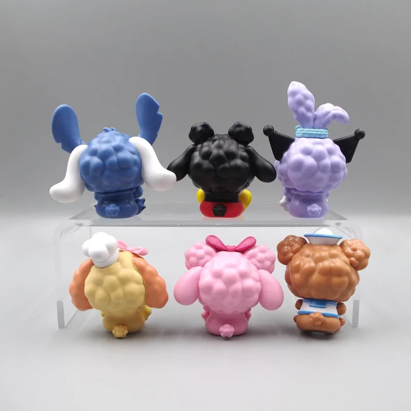 6 stks/set Sanrio Hello Kitty Cos Stitch Model Leuke Transformatie Mickey Hanger Kuromi Cartoon Pop Ornament Kids Geschenken