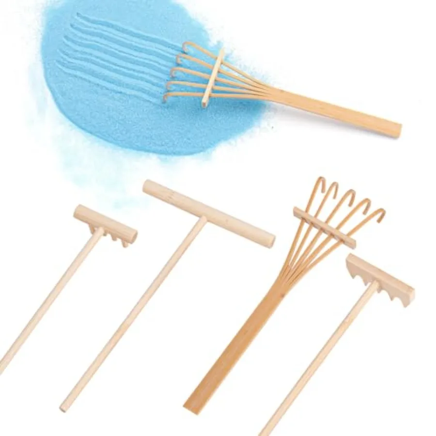 

Set of 4 Mini Zen Sand Rakes Bamboo Tabletop Rock Garden Tray Rake Tools Accessories for Home Office Table
