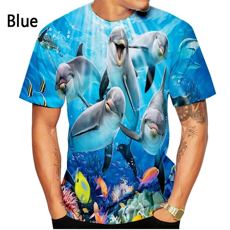 3D Print Cartoon Dolphin Pattern T-shirt For Men Casual Short Sleeve Crew Neck T Shirt Tops New In Cute Animal Dolphin Tee Shirt