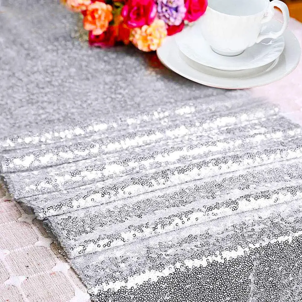 

Silvery Sequin Table Runner 12''x71''Table Cloth Sparkle for Wedding Dining Party Birthday Baby Shower Table Runner Decor