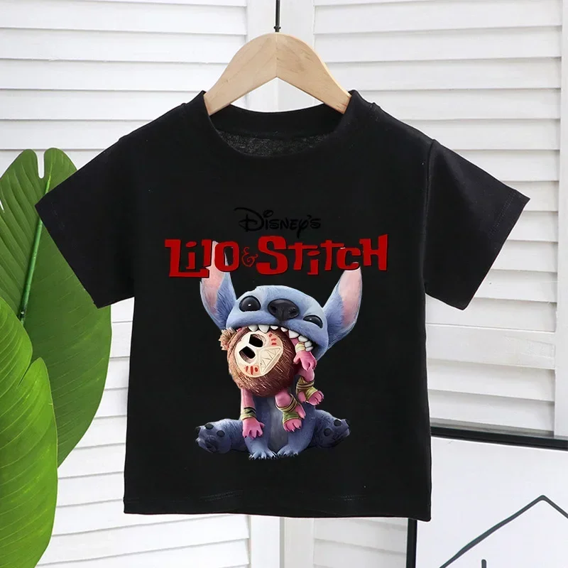 

Kawaii летняя детская футболка Disney Lilo & Stitch с 3D принтом аниме, футболки с короткими рукавами для мальчиков и девочек, простые повседневные детские топы, подарки