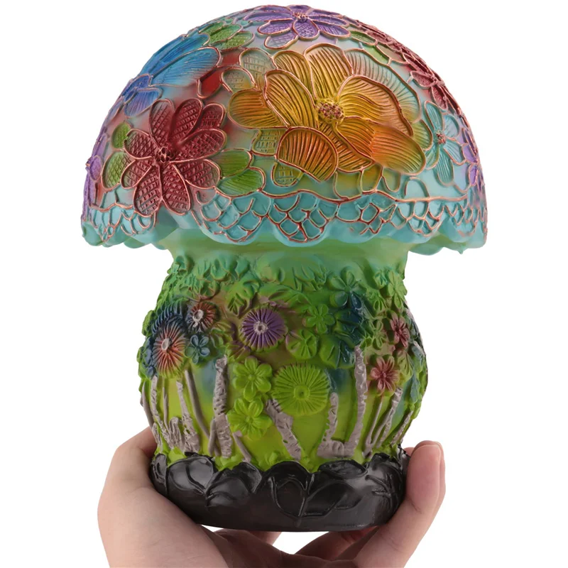 ABGR-Creative Stained Glass Mushroom Table Lamp Vintage Animal Plant Series Shaped Resin Bedroom Decora Household