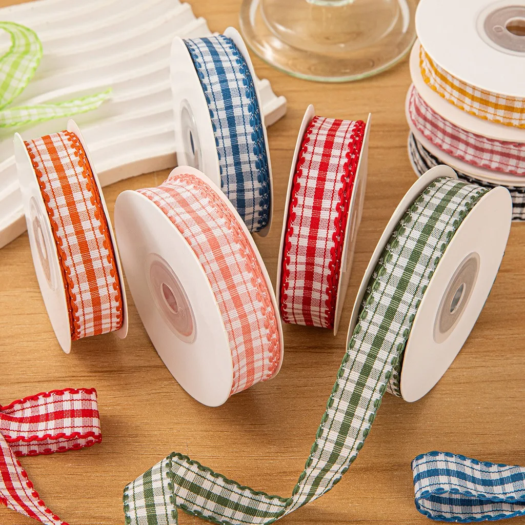 Gift Wrapping Ribbon Flexible Checkered Ribbon Decorative Ribbon Multi Purpose For Gift Wrapping Hair Bands Cake Packaging