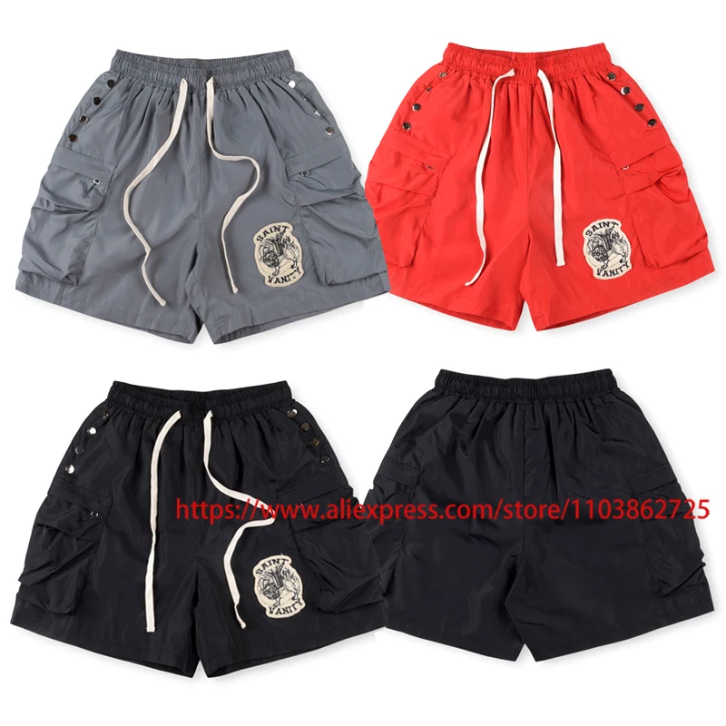 

Fashionable Trend Casual Shorts Summer High Street Embroidery Rivet Big Pocket Men Women Sports Saint Vanity Shorts