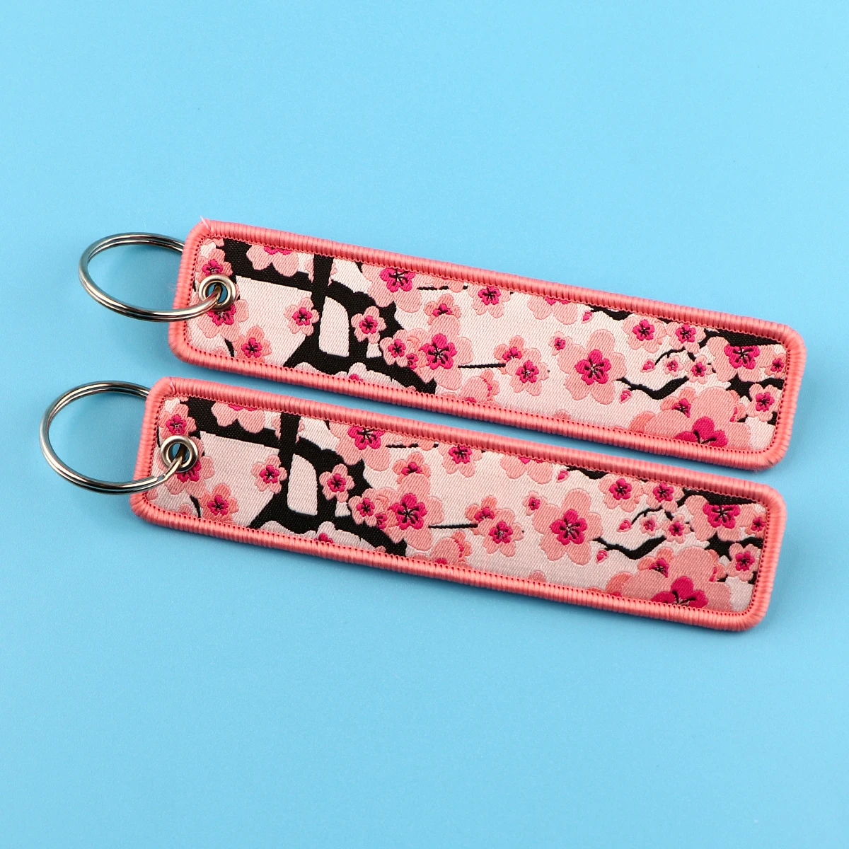 Cherry Blossom Key Tag Key Ring Motorcycles Cars Cool Bag Backpack Chaveiro Embroidery Key Fobs Fashion Keychain Friends Gifts