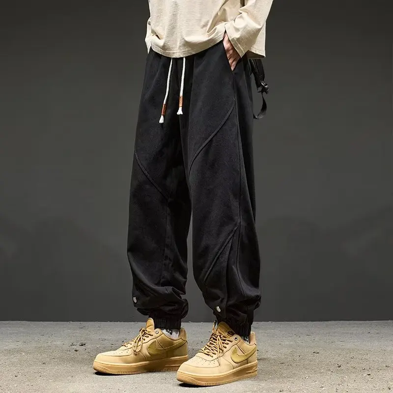 

Spring Men's Black Cotton Cargo Pants high quality American Style High Street Sports Trousers 9-Minute Sweatpants Men's Clothing