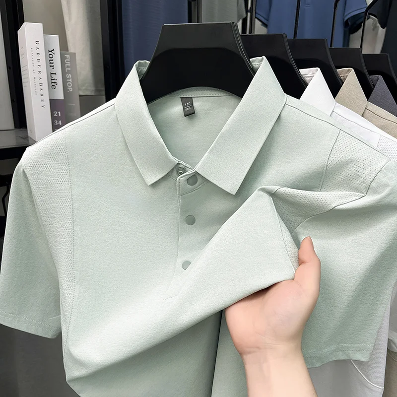 Slim-Fit-Poloshirt mit halber Knopfleiste für Herren, belüftete Seitenpaneele, Business-Meeting, Kurzstreckenreise, Kleidungsstück – Detail 10