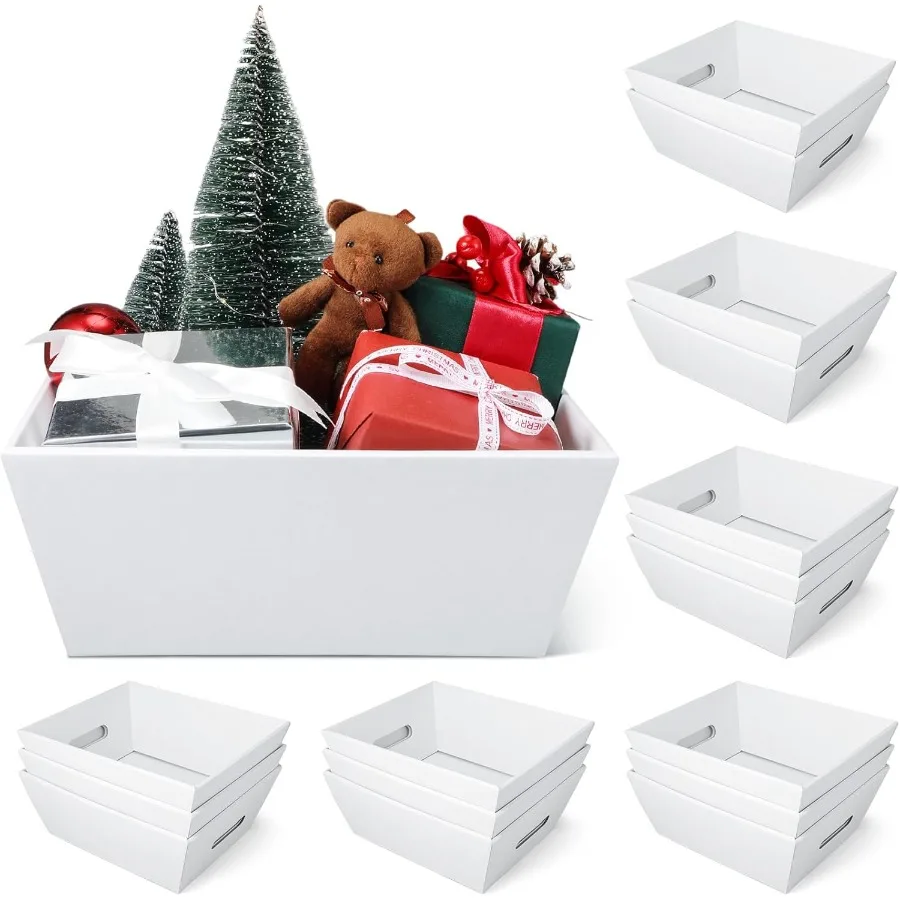 

16 Pcs Extra Lar Empty askets for Gifts 12x10 Inc Wite Cardoard Gifts askets Trays wit andles for Cristmas irtday Tanksgiving V