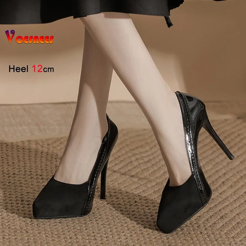 النمط الفرنسي مدبب تو الفم الضحلة المرأة مضخات موضة 12 سنتيمتر خنجر حذا فردي للسيدات مثير الكعوب الحفلات سميكة سوليد سيدة الأحذية #1