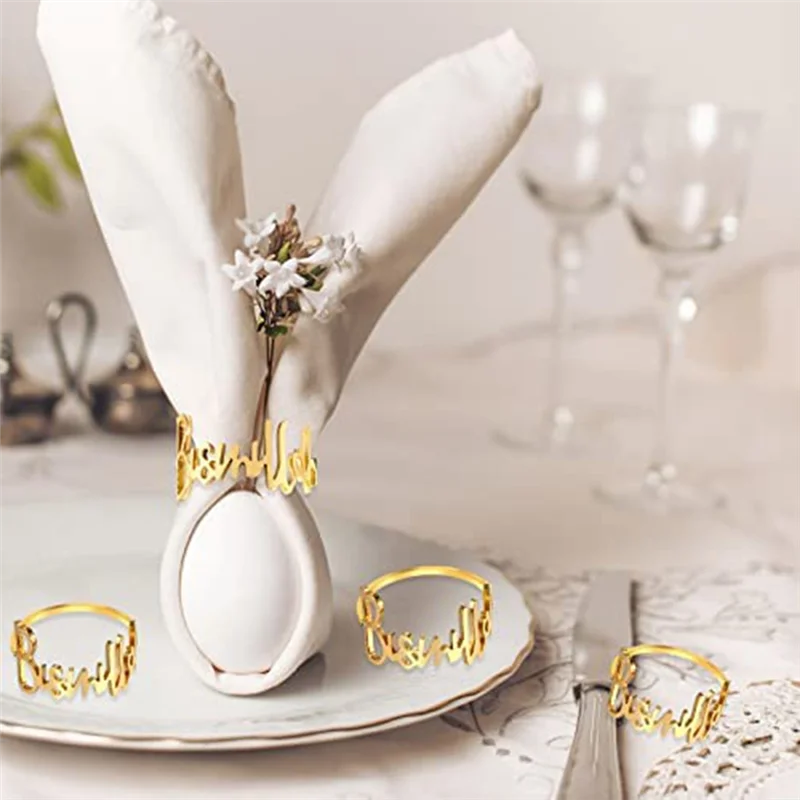 حلقات منديل A45I، حلقات منديل رمضان، أبازيم منديل معدنية لتزيين الطاولة الذهبية لحفلات الزفاف الإسلامية الإسلامية