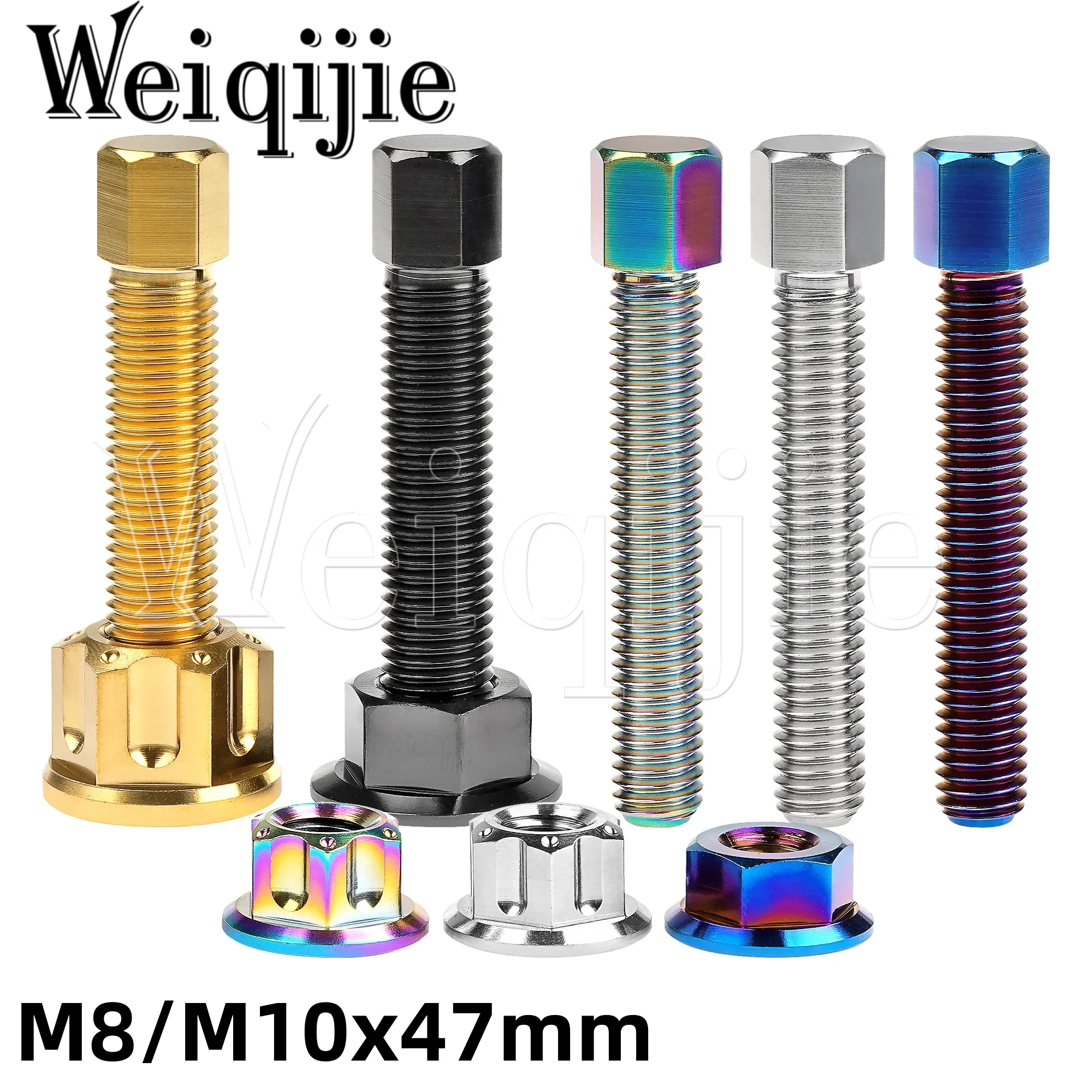 Weiqijie 2PCS Titanium Bolts M8/M10x47mm Hexagonal Head Screws And Flange Nuts Parts For Motorcycle Chain Tensioners