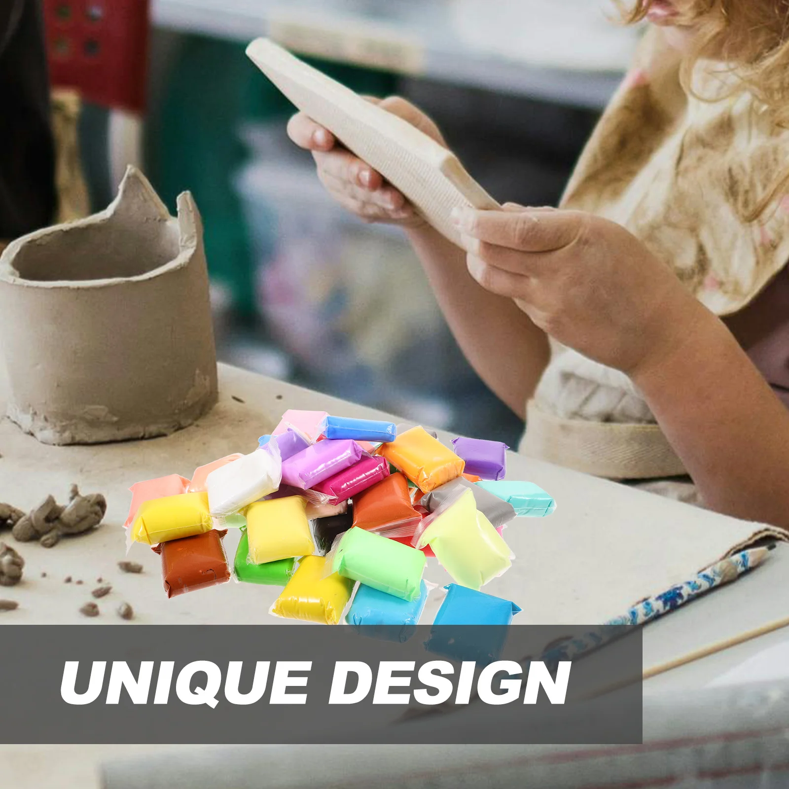 Ensemble de modélisation en argile polymère, Kit d'argile de couleur douce et brillante pour l'artisanat créatif, cadeau pour adolescent, accessoires de sculpture, 1 ensemble