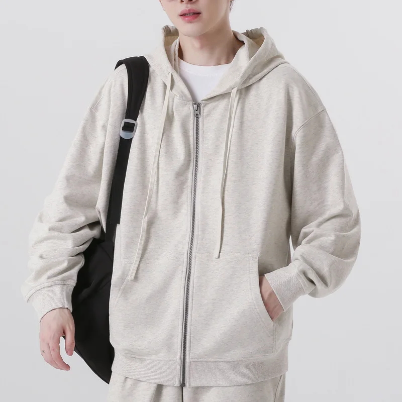 Unisex Hoodies Men's 330g Terry Cloth Zipper Hoodie Coat Custom Logo Cotton Thickened Solid Color Hooded Cardigan Jacket Women