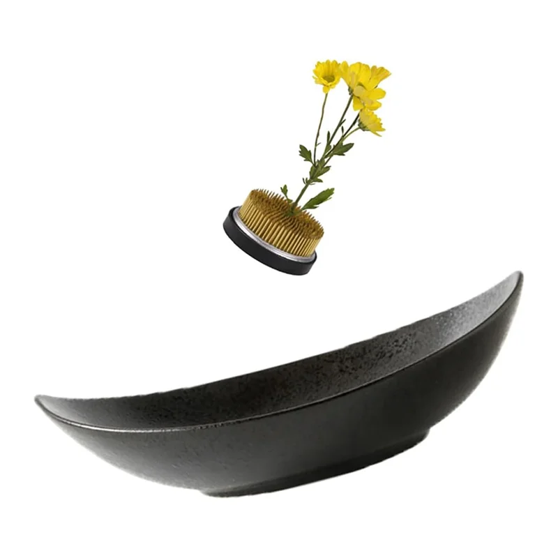 AT02-Vase Set, 2Inch Flower Frog Kanzan With 9Inch Bowl Vase - Includes Flower Frog