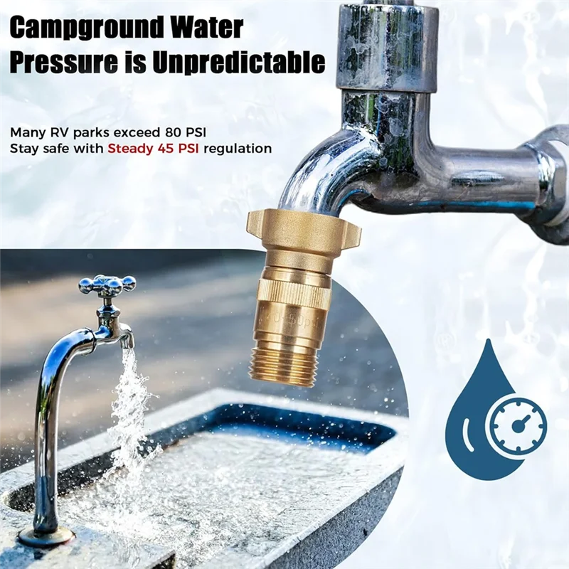 ABKS-RV High Flow Water Pressure Regulator With Filter, Brass Lead-Free 40-50 PSI Pre-Set Water Pressure Reducer