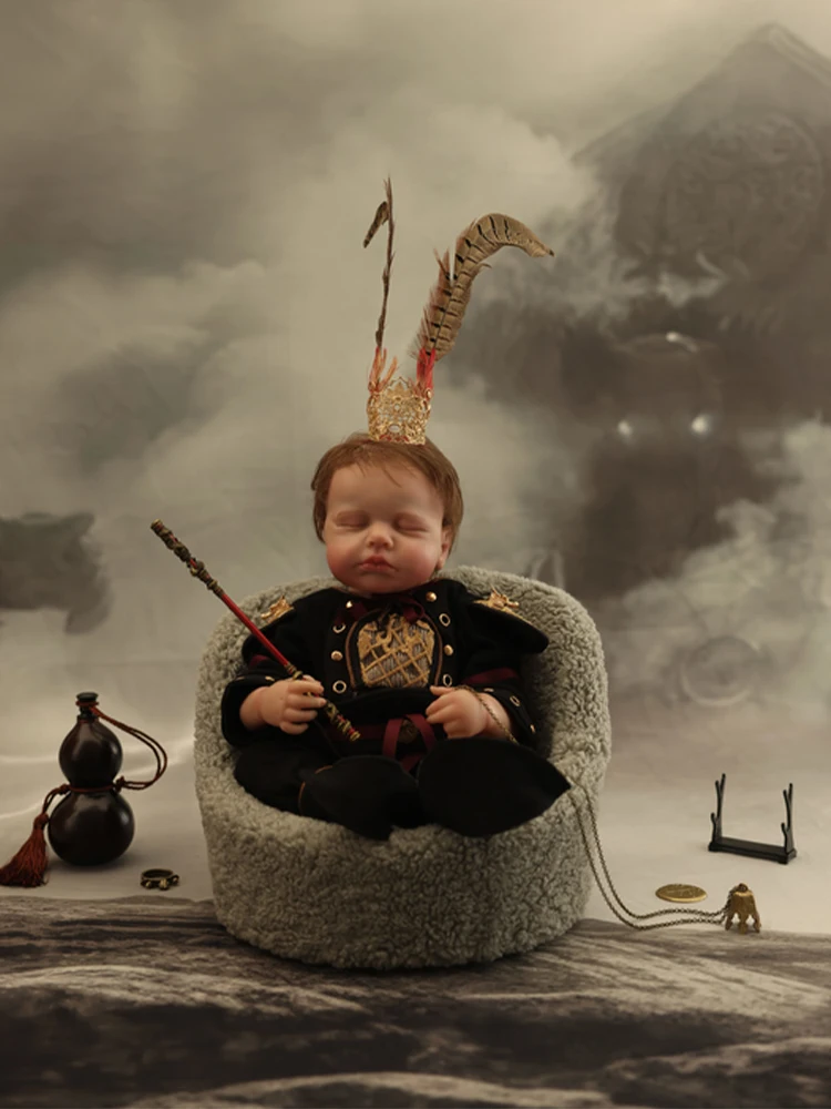 

Newborn Studio Photography Props Wukong Cosplay Costume Baby Myth Theme Outfit with Feather Headband for Infant Photoshoot Props