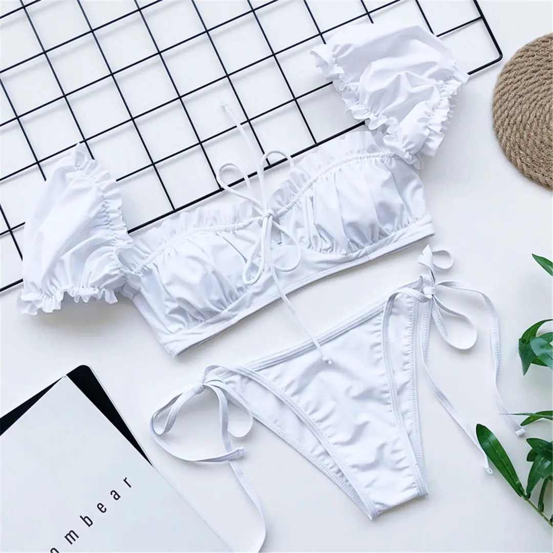 Kurzärmeliger, brasilianischer, plissierter, geraffter Bikini-Badeanzug für Damen, zweiteiliger Bikini-Set, Badebekleidung, Badeanzug, Schwimmanzug V1729 – Detail 24